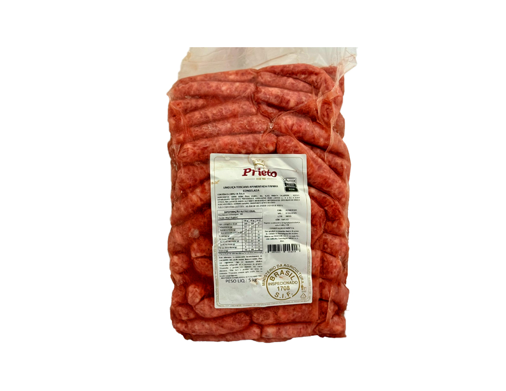 LINGUIÇA TOSCANA FININHA APIMENTADA CONGELADA PRIETO 5 KG (CX 2 PCT)